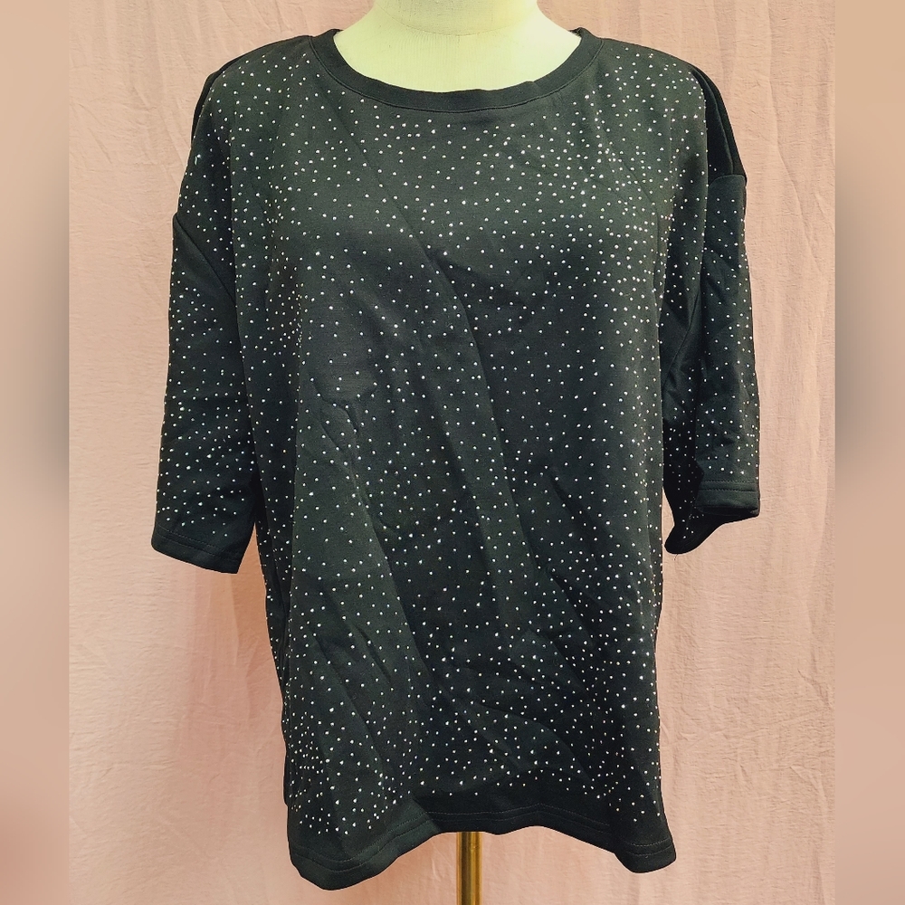 Why Dress Women's Stunning All-Over Silver Stud Drop Shoulder Top-(XXL)NEW